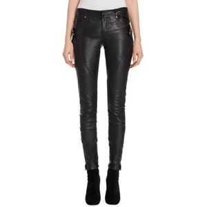 NWT $6145 Auth Alexander McQueen black stretch leather biker pants SZ IT 40 US 6